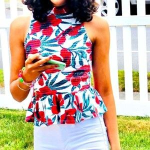 Zara trafaluc smocking peplum top in print size S